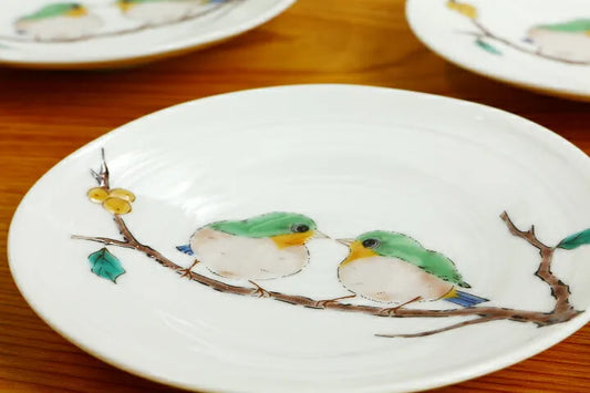 Seiko Kiln Kutani Japanese Small Birds Small Plate set (5pcs)