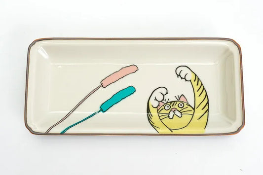 KUTANI SEAL Neko Jealousy Tiger Cat Medium Rectangle Plate