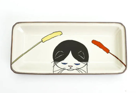 KUTANI SEAL Neko Jealousy Bicolor Cat Medium Rectangle Plate