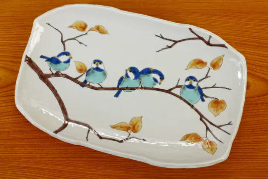 Seiko Kiln Kutani Varied Tit (Species of Titmouse, Poecile Varius) Large Plate