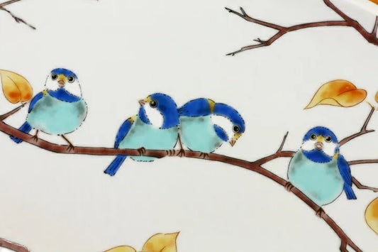 Seiko Kiln Kutani Varied Tit (Species of Titmouse, Poecile Varius) Large Plate