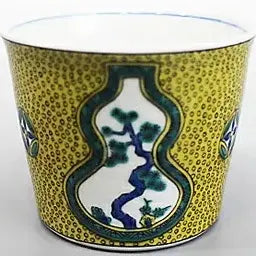 Seiko Kiln Kokutani Blue Handed Gourd with Split Pine Trees Small Bowl