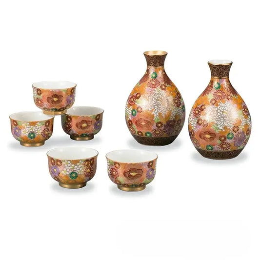 Kutani Golden Hanazume Sake Set