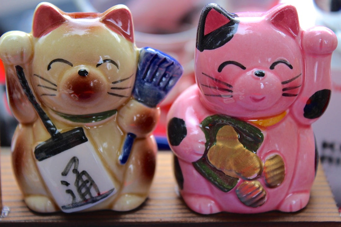 Yellow and Pink Maneki Neko