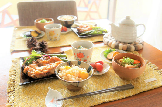 Autumn dinner table with cute small plates