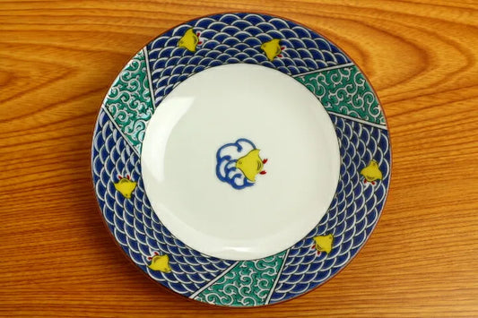 Seiko Kiln Kutani Qinghai Wave Plover Medium Plate