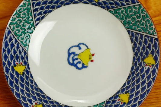 Seiko Kiln Kutani Qinghai Wave Plover Medium Plate