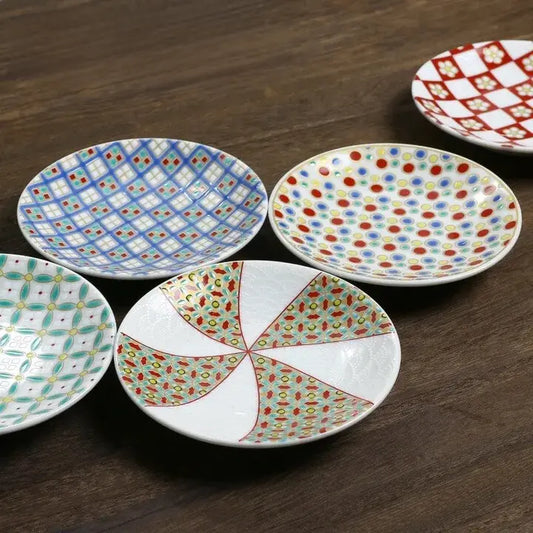Seiko Kiln Kutani Iroe bean dish (polka dots Small Plate)