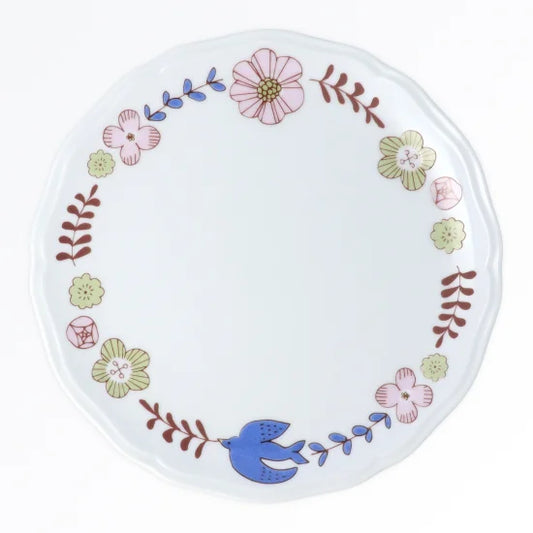  Harekutani Flower and bird (pink) Medium Plate 