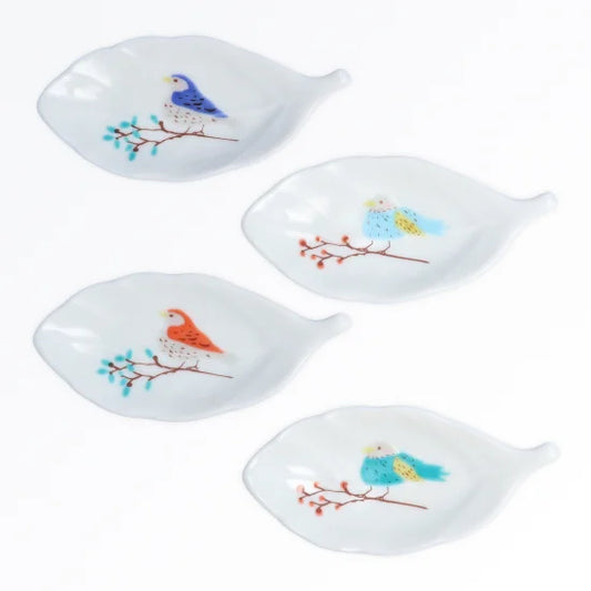 Harekutani Bird and Tree Leaf Small Plate set (4pcs)