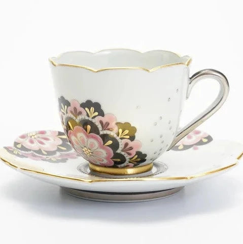 Mika Nishino Kutani Foggy flower Pink Cup and Saucers