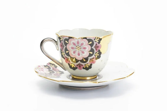 Mika Nishino Kutani Foggy flower Pink Cup and Saucers