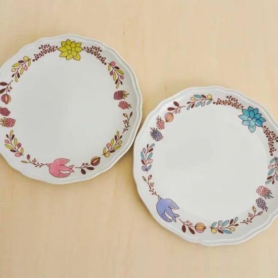 Harekutani Fruit and Bird (pink) Medium Plate