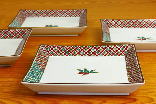 Seiko Kiln Kutani Red Radish Medium Square Plate set (5pcs)
