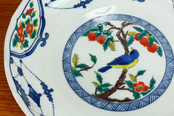 Seiko Kiln Kutani Flower and bird motifs in underglaze blue Medium Plate set (5pcs)