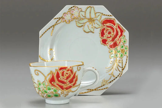 Kutani Rose Shiho Aikawa Cup and Saucers