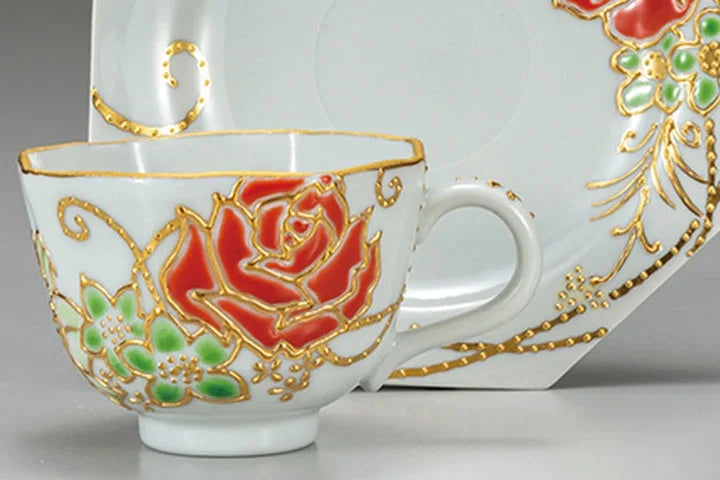 Kutani Rose Shiho Aikawa Cup and Saucers