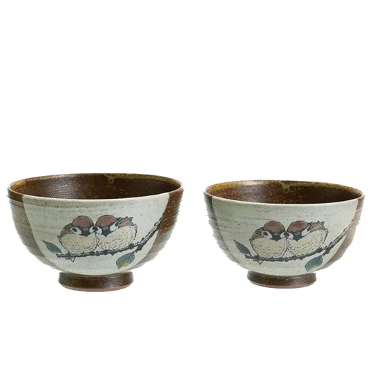 Toushi Kiln Kutani Rice bowl, Fukura sparrow Rice Bowl