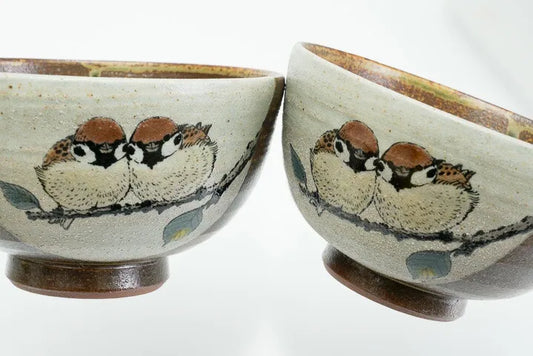 Toushi Kiln Kutani Rice bowl, Fukura sparrow Rice Bowl