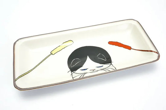 KUTANI SEAL Neko Jealousy Bicolor Cat Medium Rectangle Plate