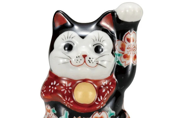 Kutani black-ground cherry (Raises left hand) Lucky Cat