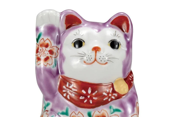 Kutani Gray Cherry Blossom Lucky Cat