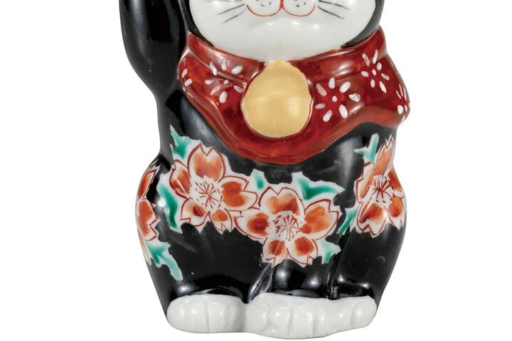 Kutani black-ground cherry (Raises right hand) Lucky Cat