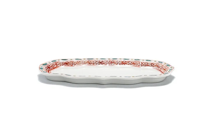 Bitouen Kutani Akae Rectangular Flower Large Plate (red)