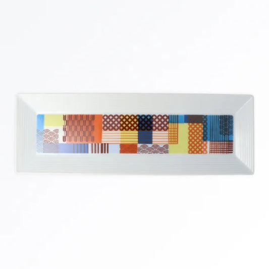 Harekutani Geometric auspicious design (long rectangular plate) Medium Plate