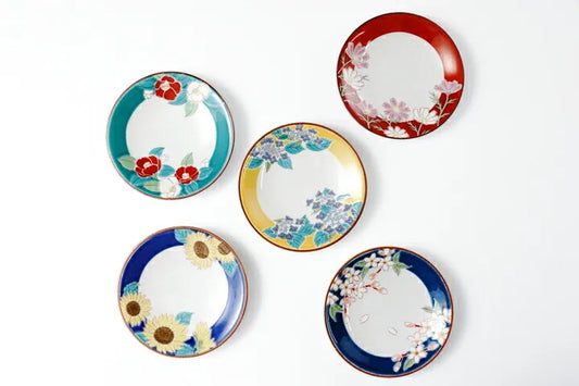 Seiko Kiln Kutani Japanese Seasonal Flowers Medium Plate set (5pcs)