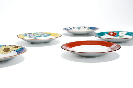 Seiko Kiln Kutani Japanese Seasonal Flowers Medium Plate set (5pcs)