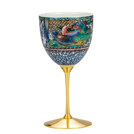 Kutani old kutani bird Wine Glass