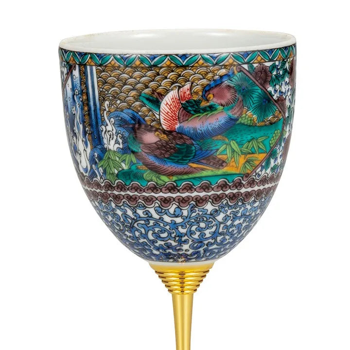 Kutani old kutani bird Wine Glass