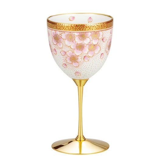 Yoshinori Fukuda Kutani gold-painted cherry tree Wine Glass