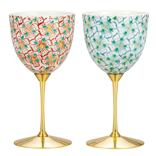 Kutani flower pattern pair Wine Glass