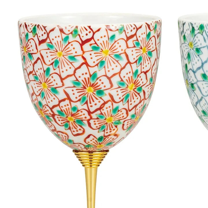 Kutani flower pattern pair Wine Glass