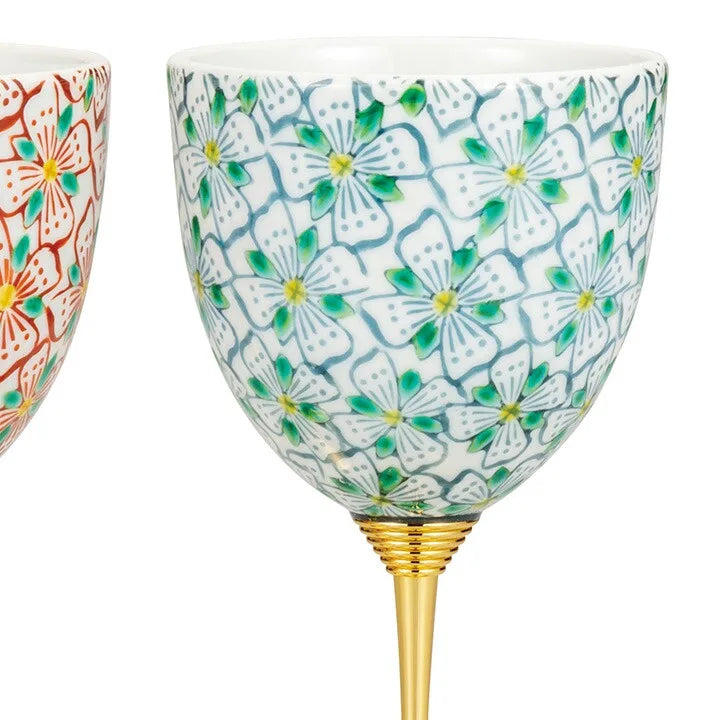 Kutani flower pattern pair Wine Glass