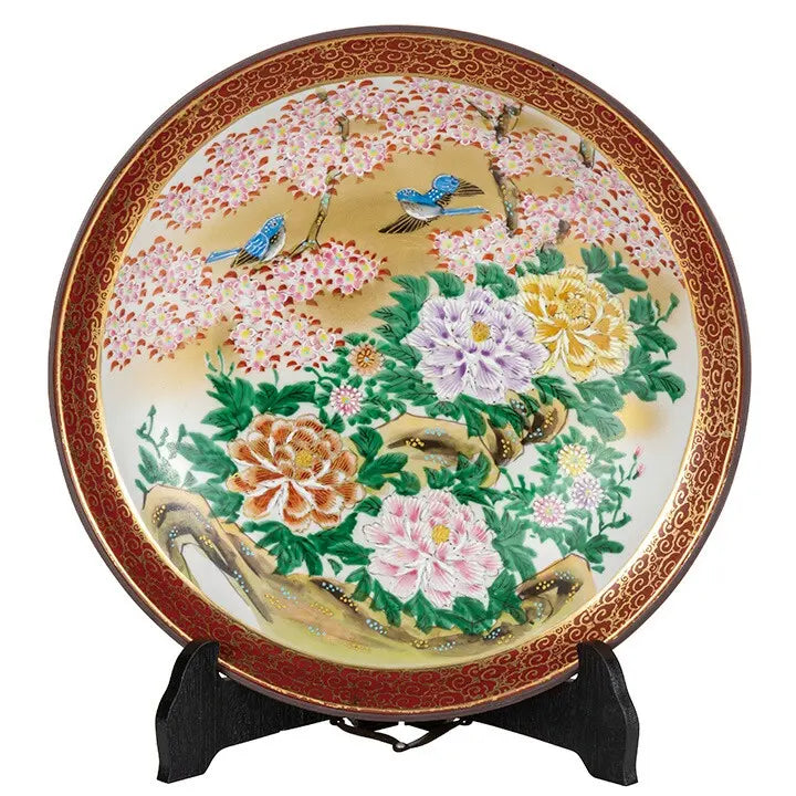 Kogai Kiln Kutani Peony Bird Decorative Plate (with Plate Stand)