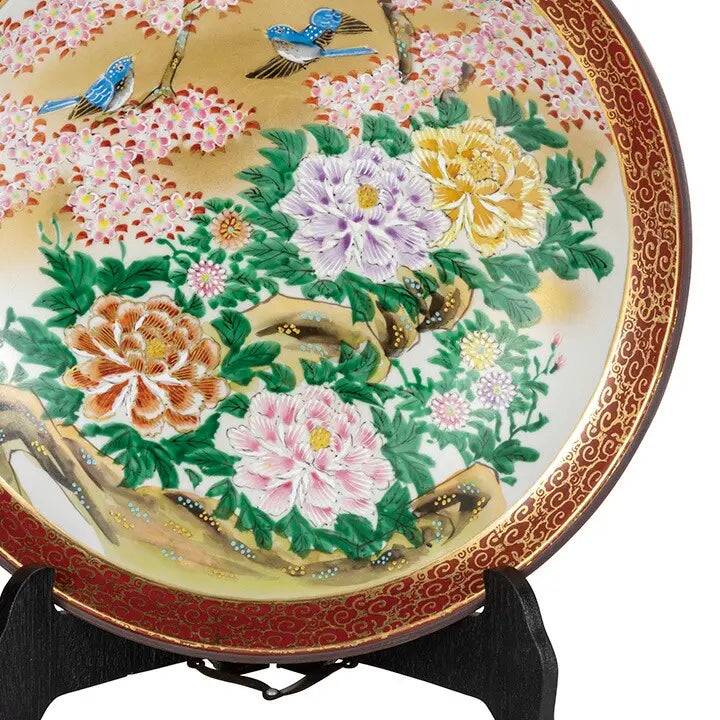 Kogai Kiln Kutani Peony Bird Decorative Plate (with Plate Stand)