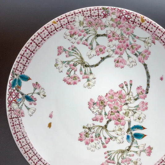 Yuka Hirano Kutani Cherry Blossom Decorative Plate (with Plate Stand)