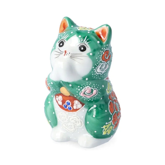 Kutani Praying Cat Green Lucky Cat