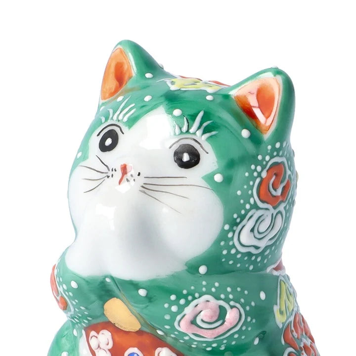 Kutani Praying Cat Green Lucky Cat