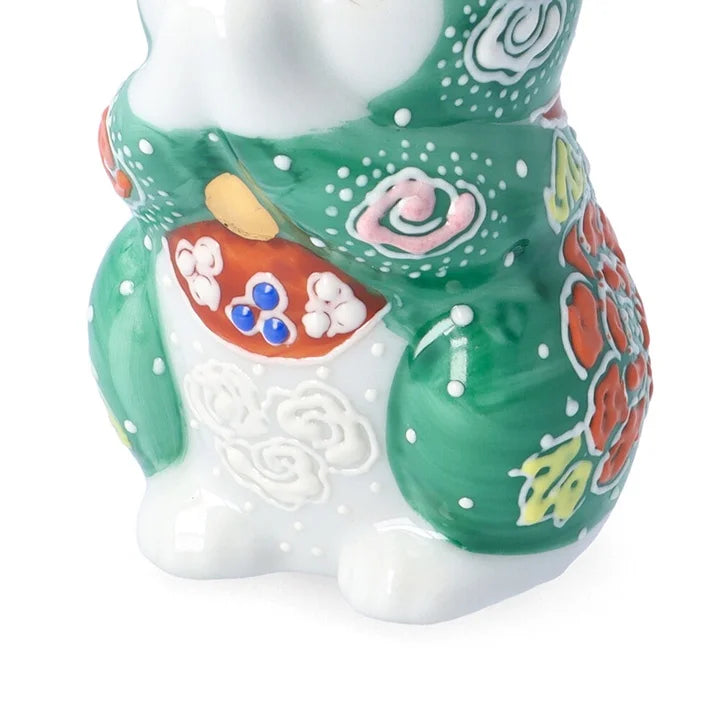 Kutani Praying Cat Green Lucky Cat