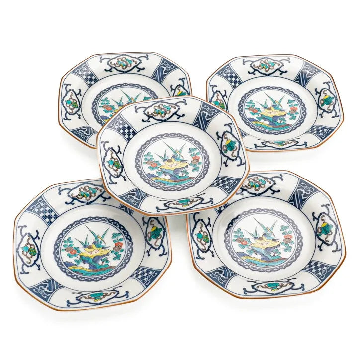 Seiko Kiln Kutani Bird and Flower Motifs Medium Plate set (5pcs)