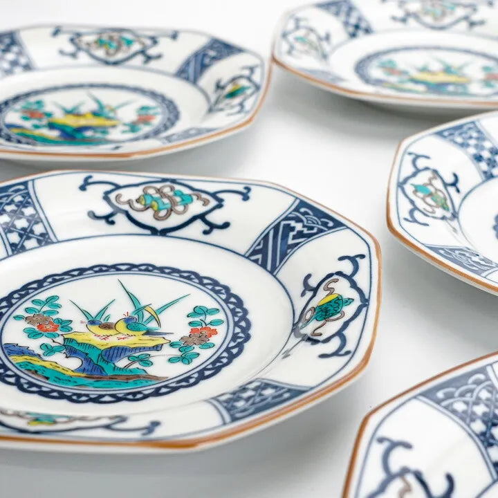 Seiko Kiln Kutani Bird and Flower Motifs Medium Plate set (5pcs)