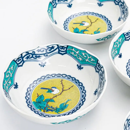 Seiko Kiln Kutani Bird and Tree Motifs Bowl set  (5pcs)
