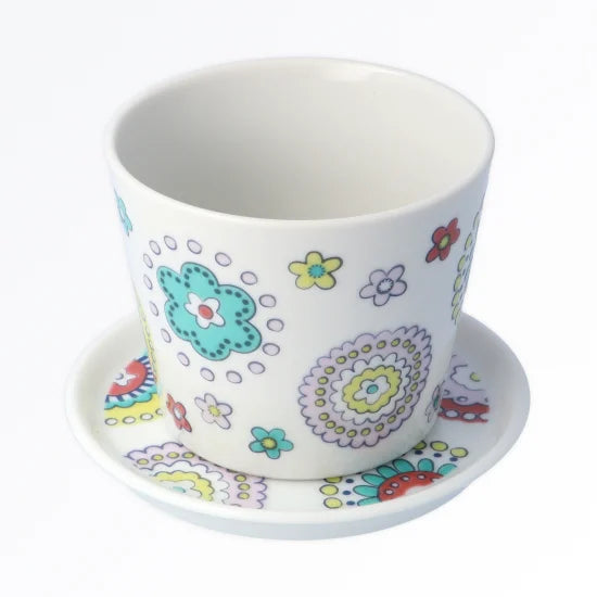 Colorful flower designed cup and saucer set