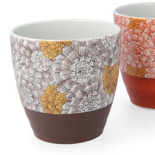 Mariko Nakagawa Kutani Thin flower, red and black pair Free Cup