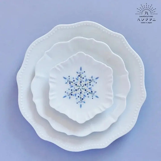 Harekutani Blue Snowflake Medium Plate Set (3pcs)