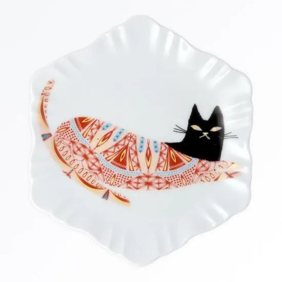 Harekutani Kutani Akae Cat Small Plate